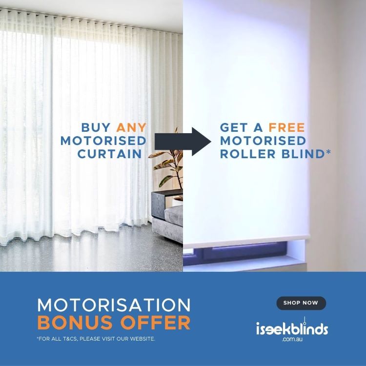 Buy a motorised curtain and receive a motorised roller blind for free